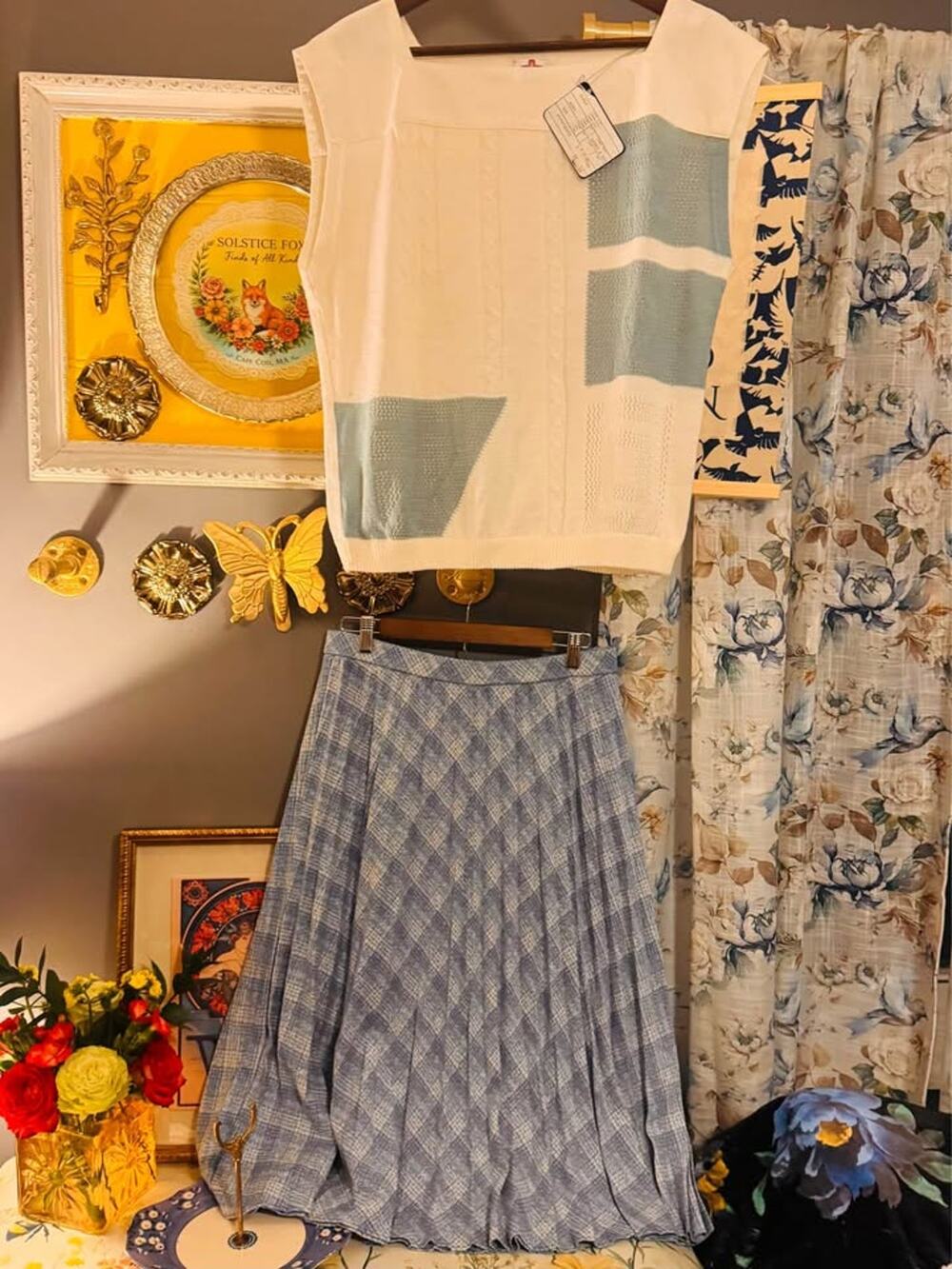 Vintage Bleyle W. Germany 2-Piece Set NWT Soft Blue & Cream Wool Top + Skirt